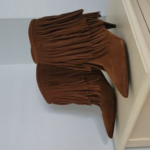 Saint Laurent Charlotte Fringe Suede Ankle Boots